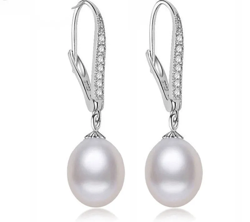 Real Freshwater Pearl Earring Sterling Silver 925 Jewelry Drop Natural Pearl Earrings Wedding Girl Birthday Best Gift White Pink