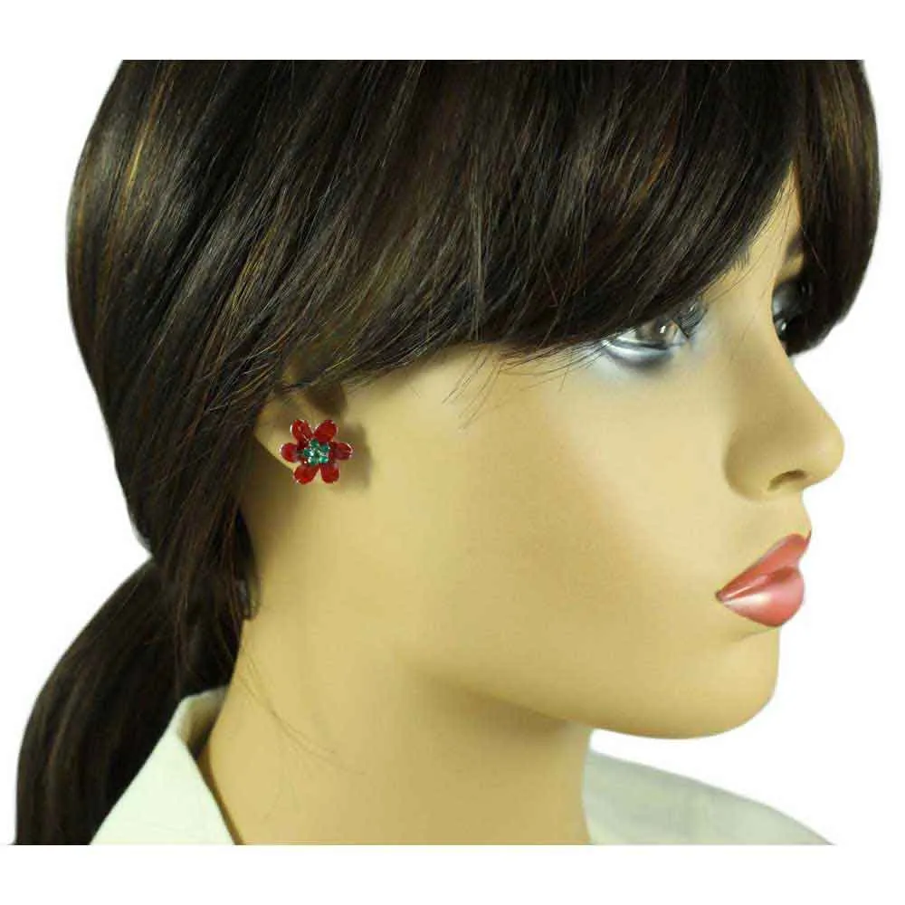 Red and Green Crystal Christmas Flower Pierced Earring - XP137E