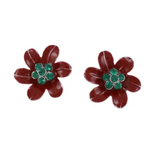 Red and Green Crystal Christmas Flower Pierced Earring - XP137E