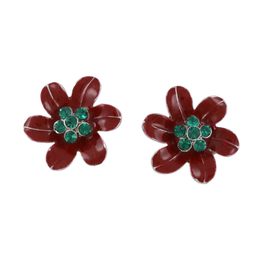 Red and Green Crystal Christmas Flower Pierced Earring - XP137E