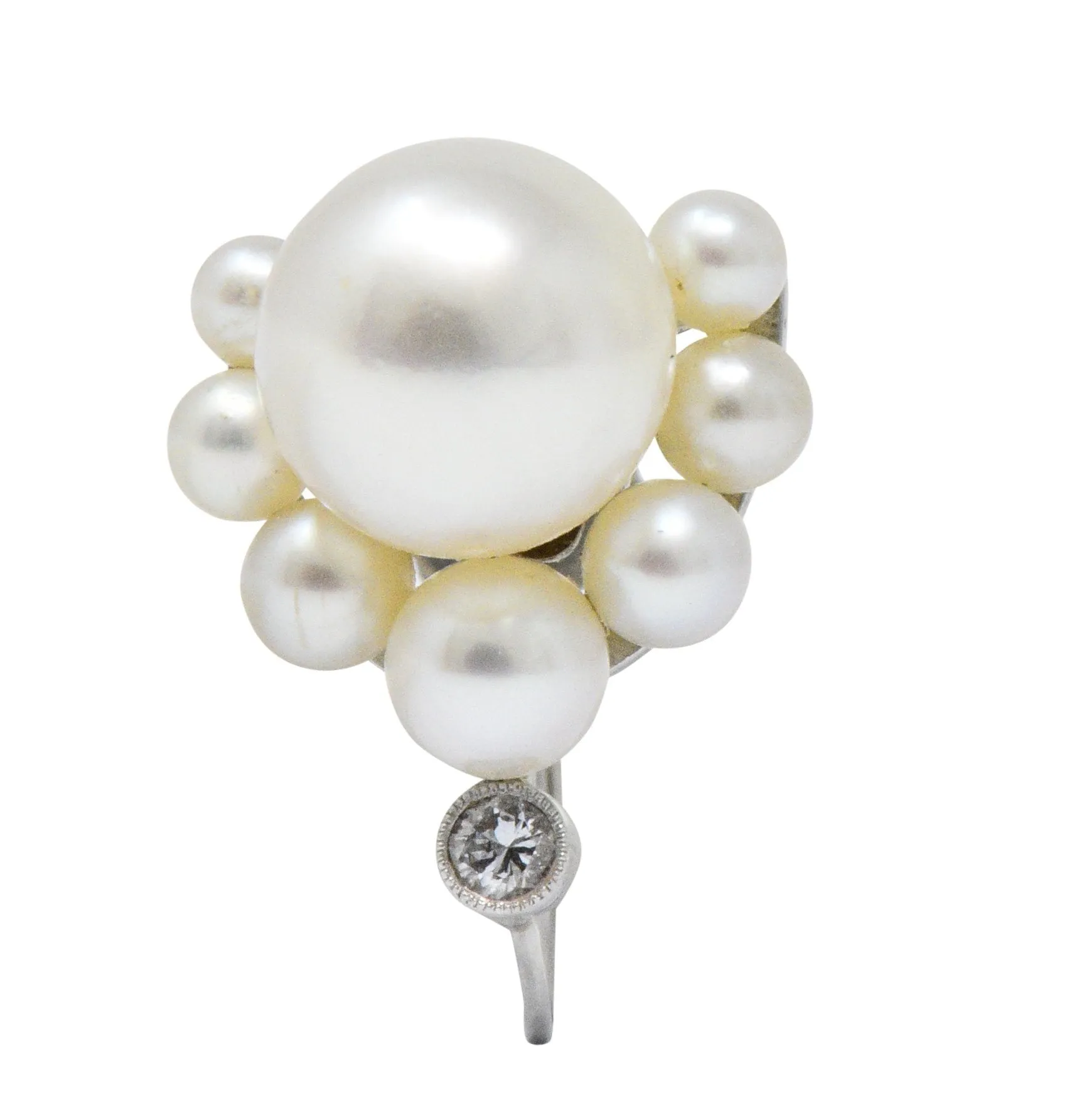 Retro Diamond Cultured Pearl Platinum Earrings
