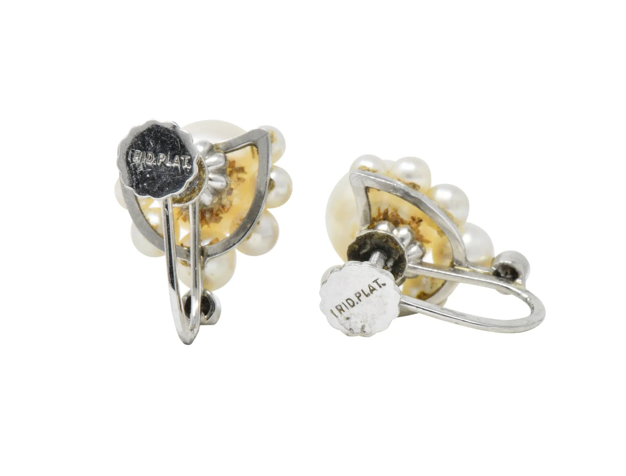 Retro Diamond Cultured Pearl Platinum Earrings