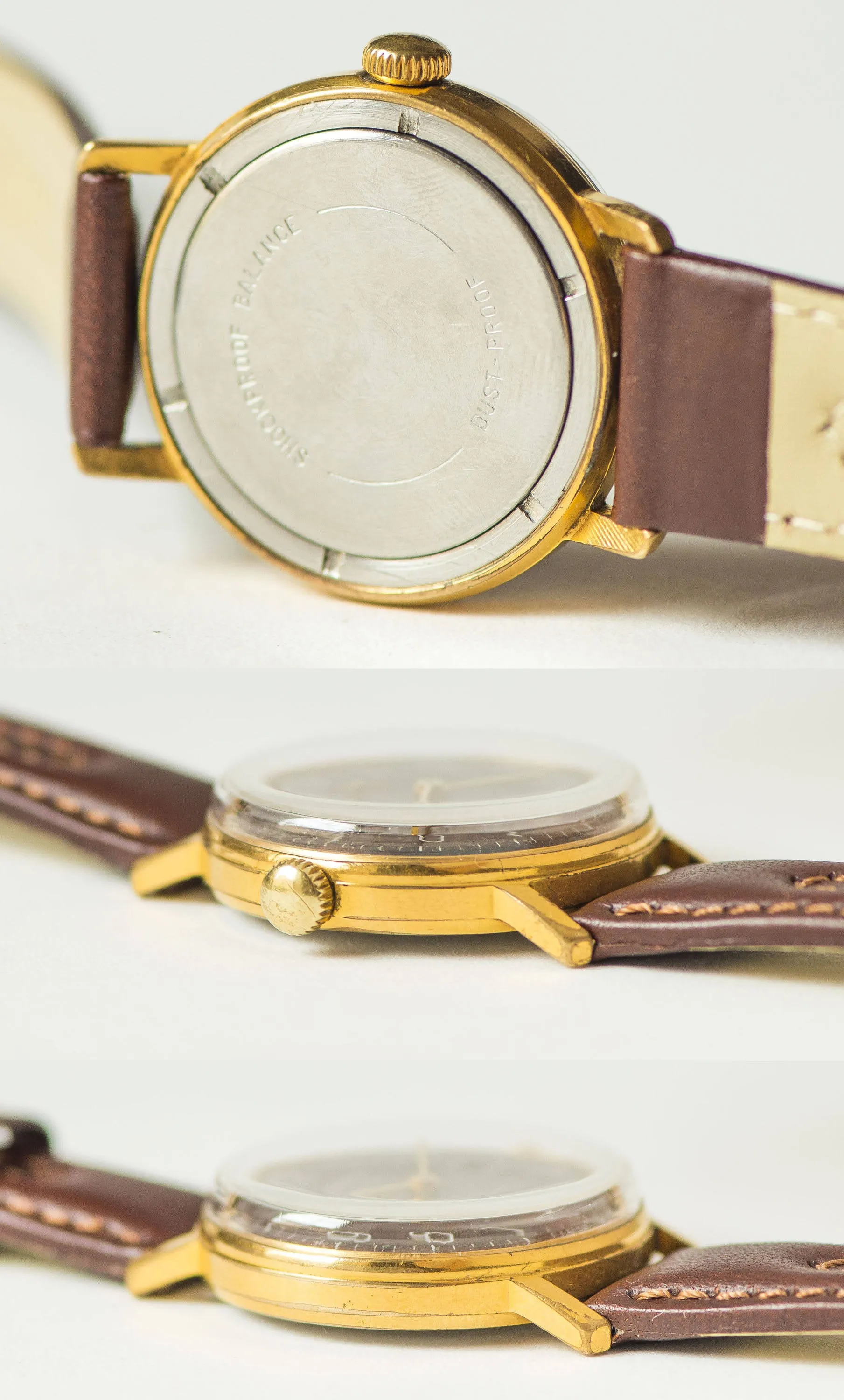Retro men's watch monochrome, gold plated men wristwatch East, shockproof watch gift, burgundy boyfriend's watch, new premium leather strap