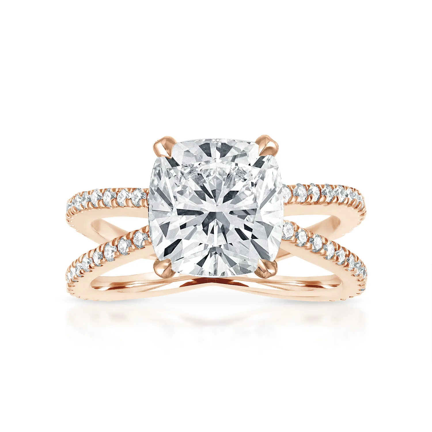 Reverse Pave Split Shank Engagement Ring
