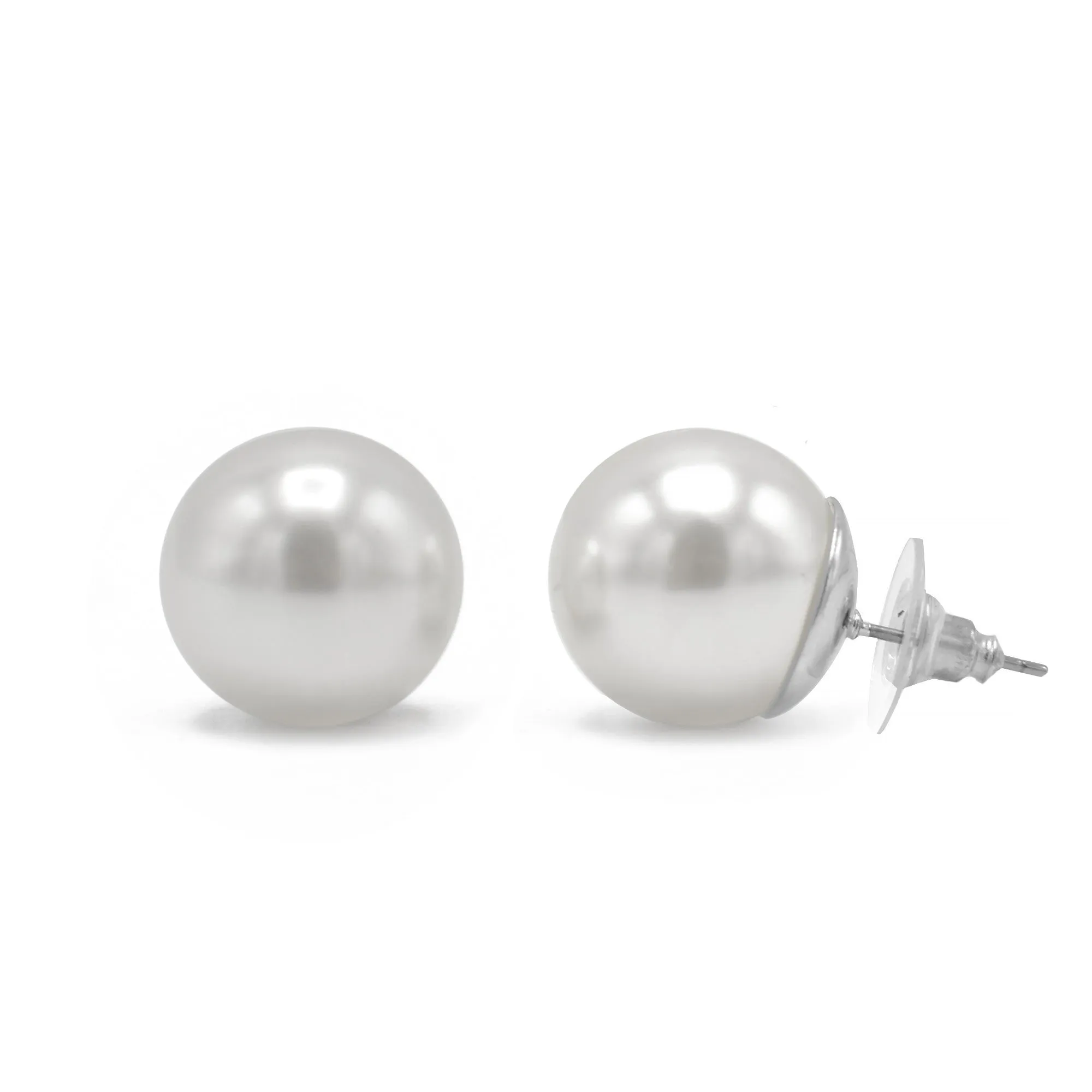 Rhodium White 8Mm Pearl Stud Earring #HNE90895-8MMRDWH(LH1)