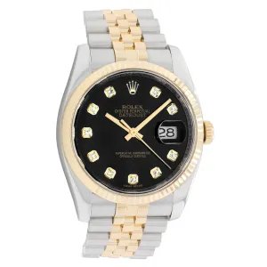 Rolex 18K Yellow Gold Stainless Steel Diamond Datejust 36 116233