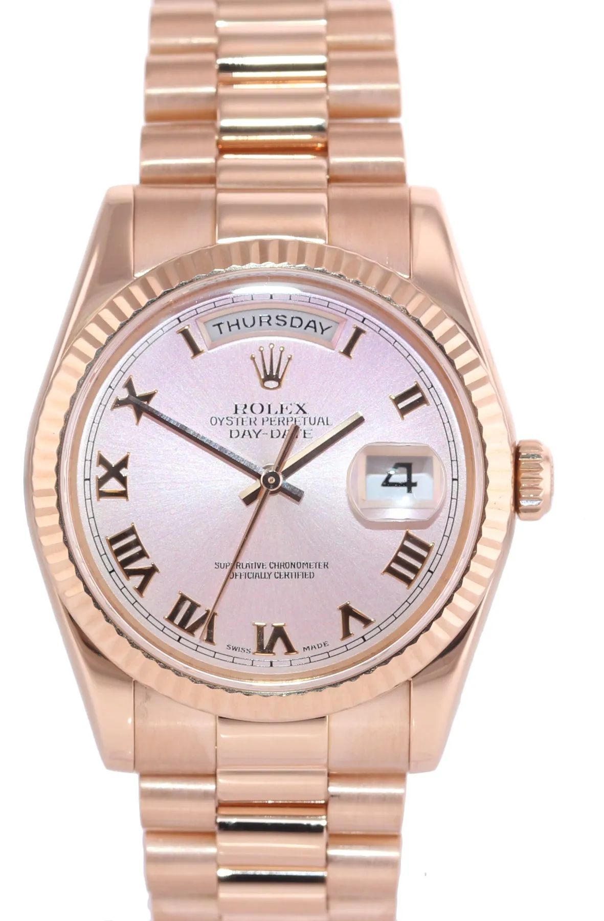 Rolex President Day Date Rose Gold Pink Roman 118235 Modern Band Watch Box