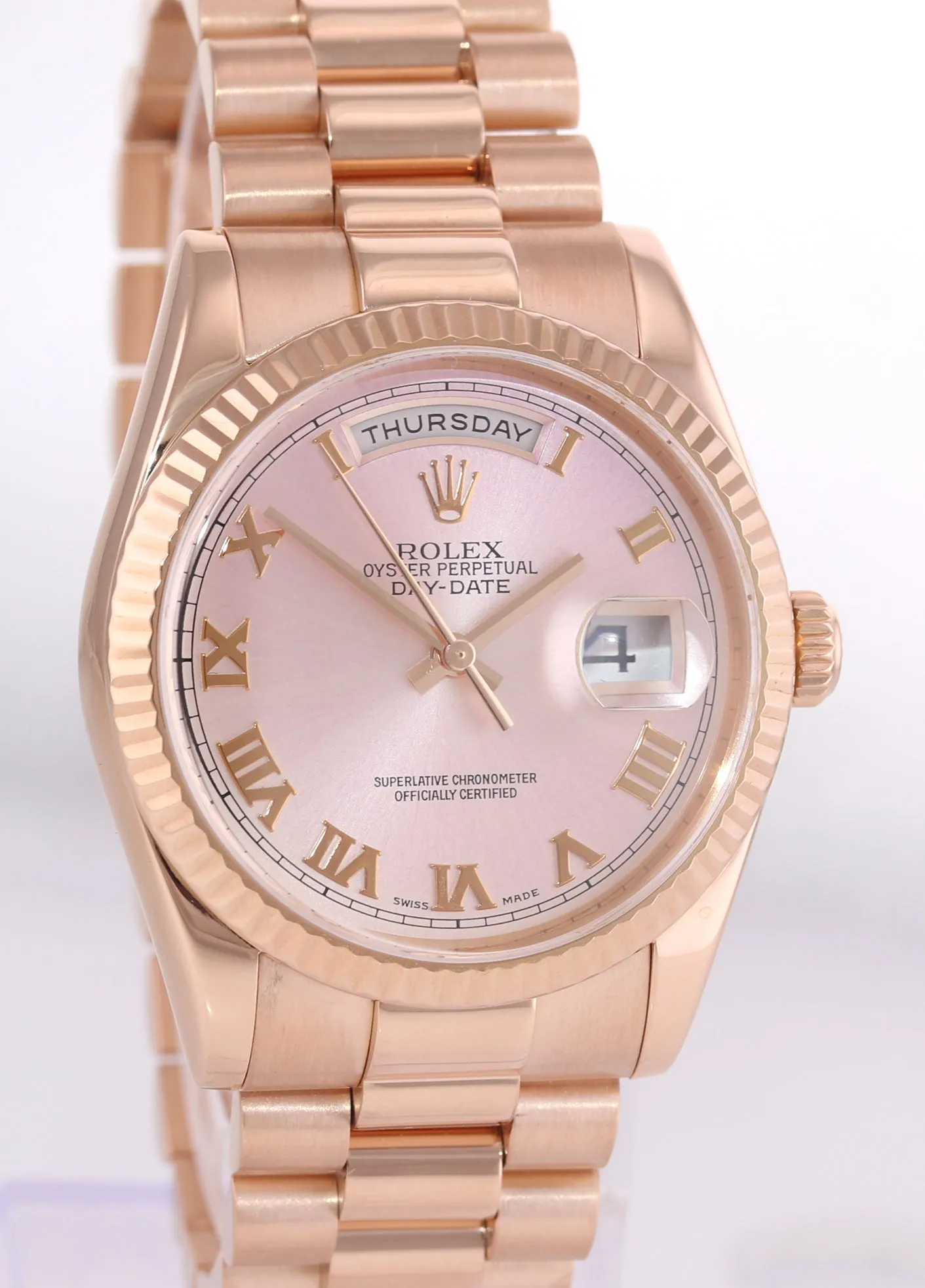 Rolex President Day Date Rose Gold Pink Roman 118235 Modern Band Watch Box