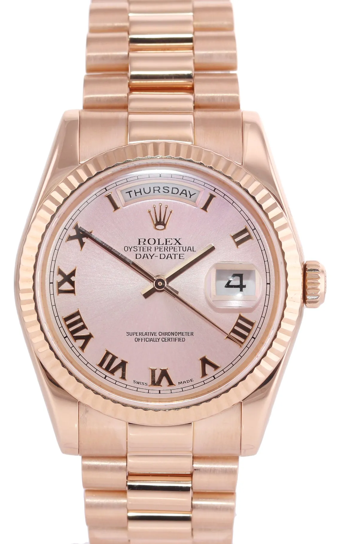 Rolex President Day Date Rose Gold Pink Roman 118235 Modern Band Watch Box