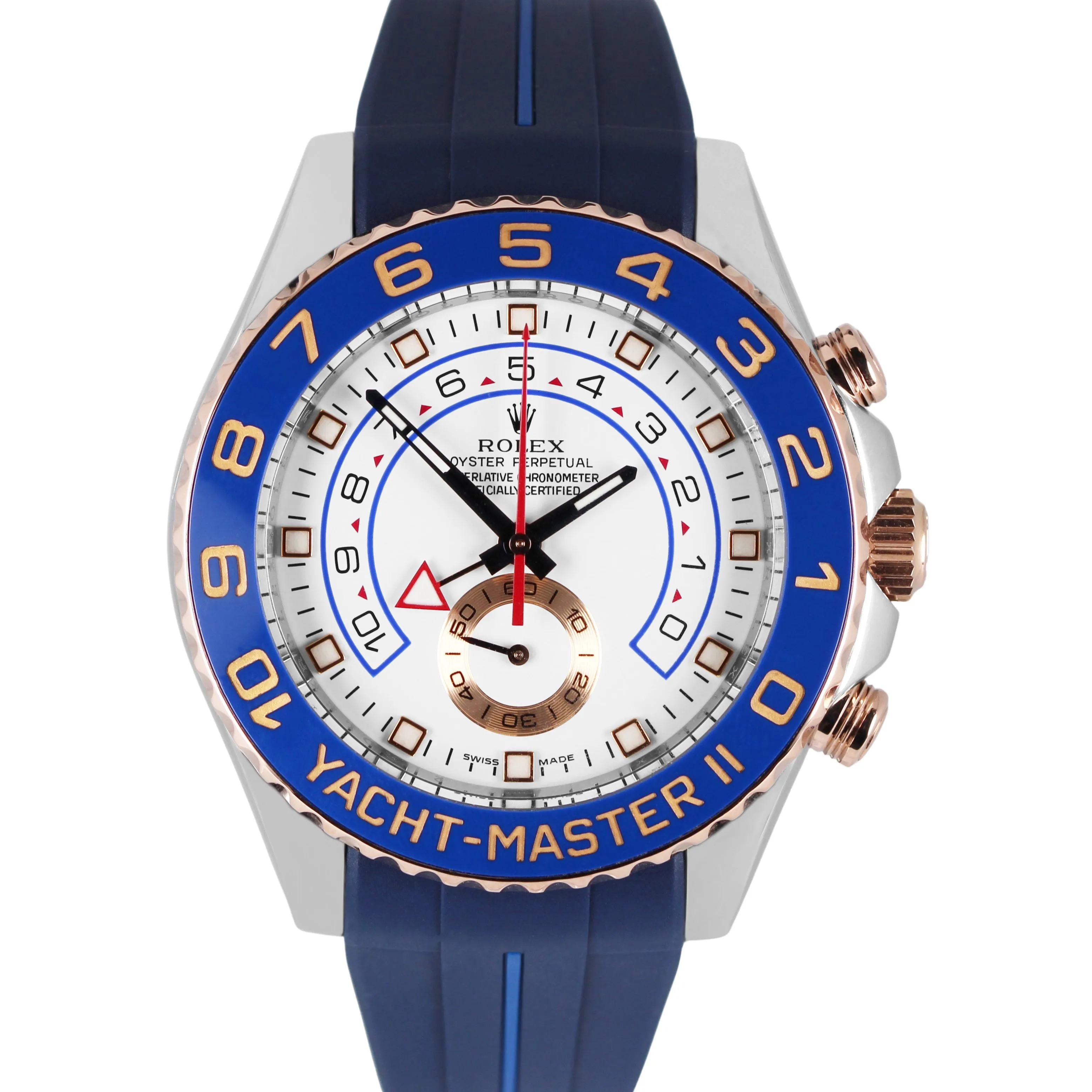 Rolex Yacht-Master II Two-Tone 18K Rose Gold Steel White 44mm Blue 116681 Watch