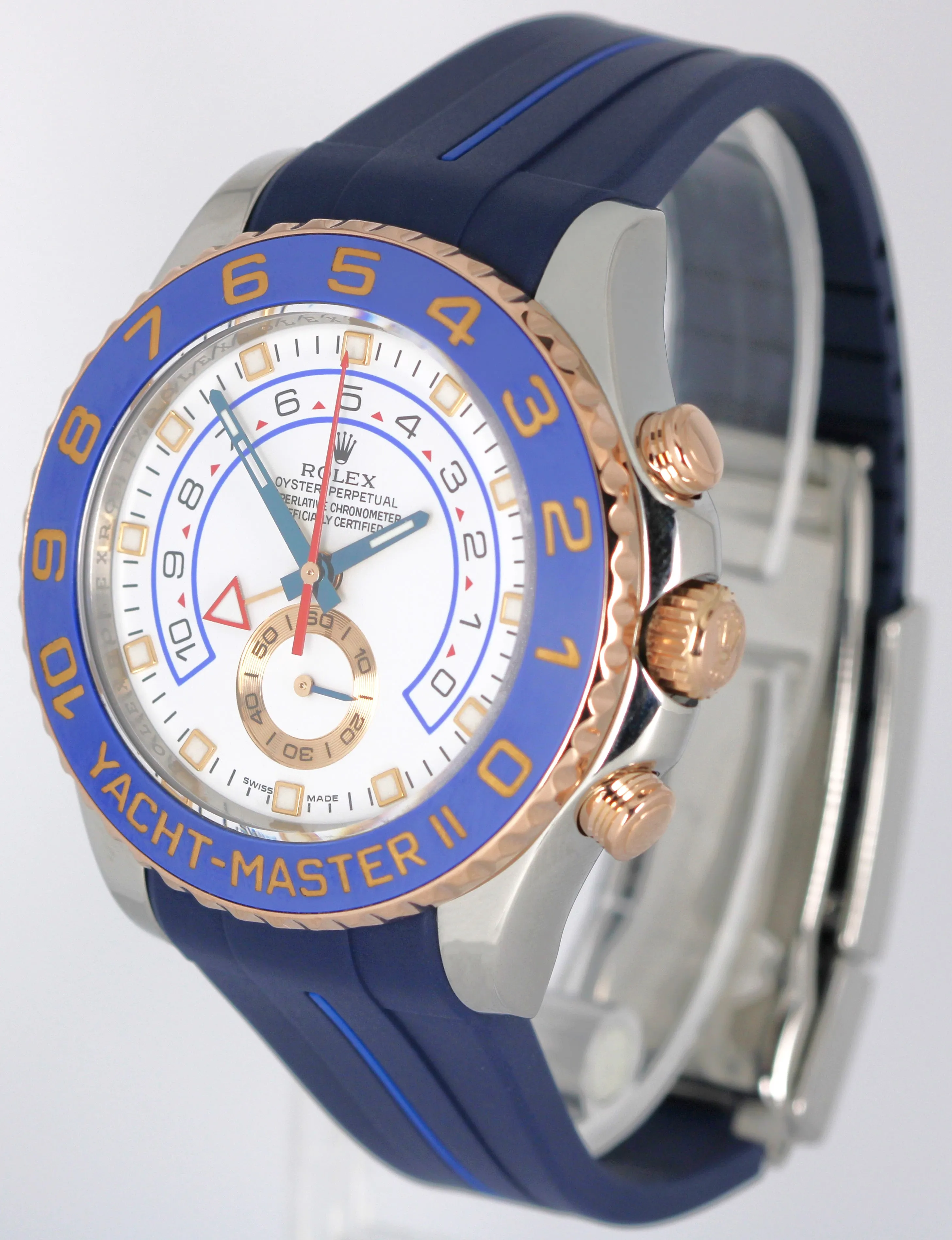 Rolex Yacht-Master II Two-Tone 18K Rose Gold Steel White 44mm Blue 116681 Watch