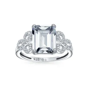 Romantic Celtic Love Knot 3CT Emerald Cut Solitaire Engagement Ring in Sterling Silver