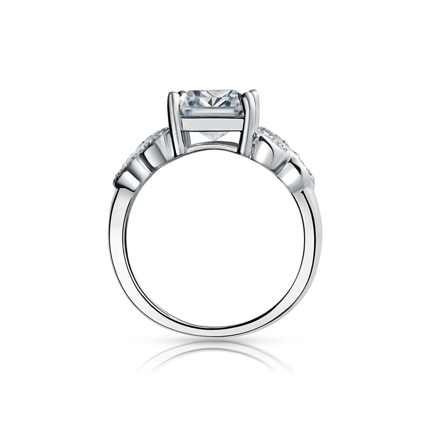 Romantic Celtic Love Knot 3CT Emerald Cut Solitaire Engagement Ring in Sterling Silver