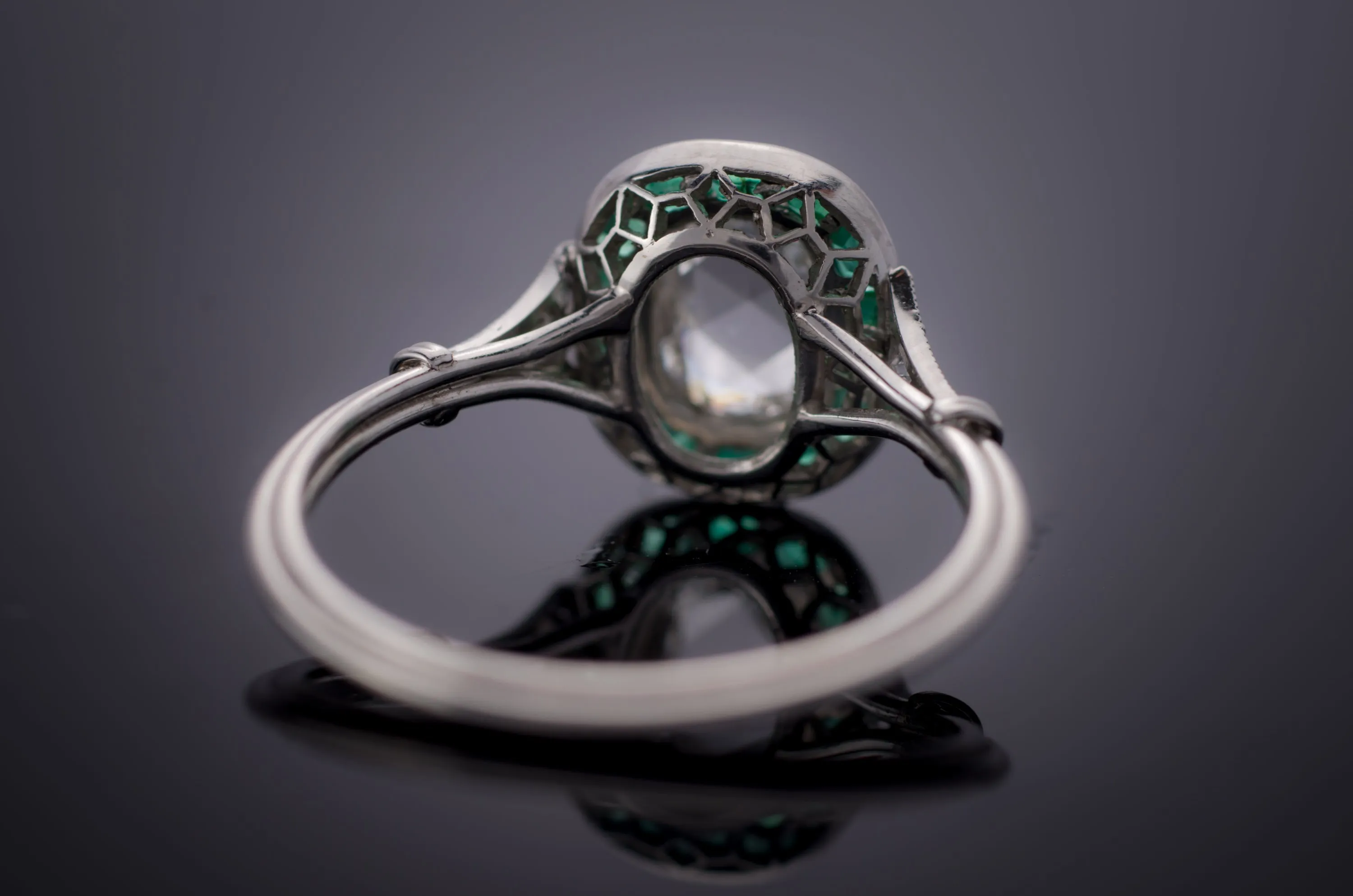ROSE CUT AND EMERALD TARGET RING