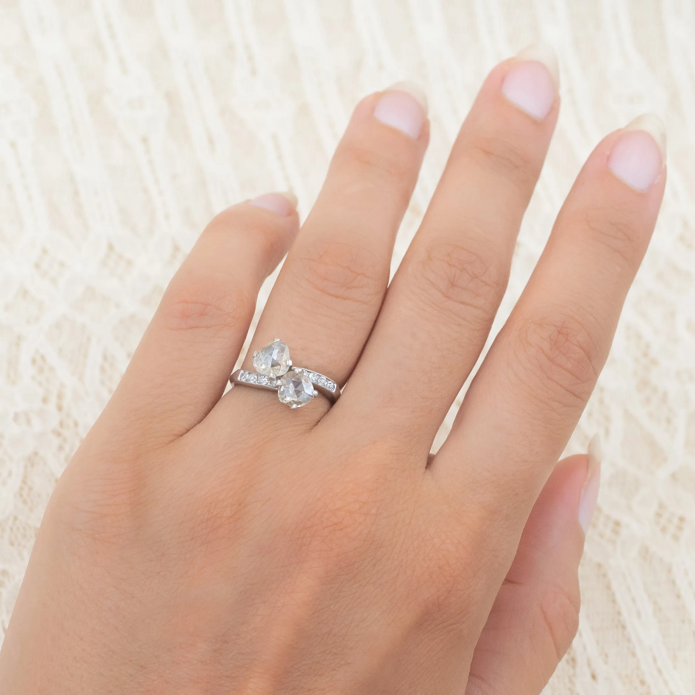 Rose-cut Diamond Moi et Toi ring c1950