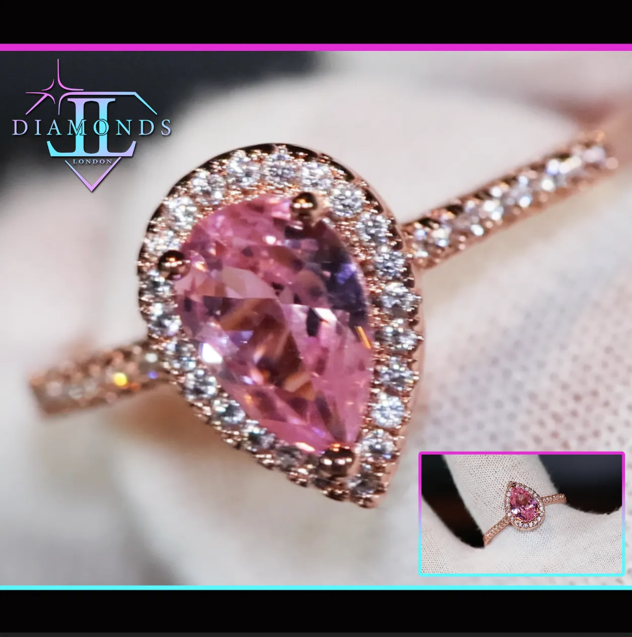 Rose Gold Pear Cut Diamond Ring | Rose Gold Pink Diamond Ring | Teardrop Ring | Pear Shape Ring