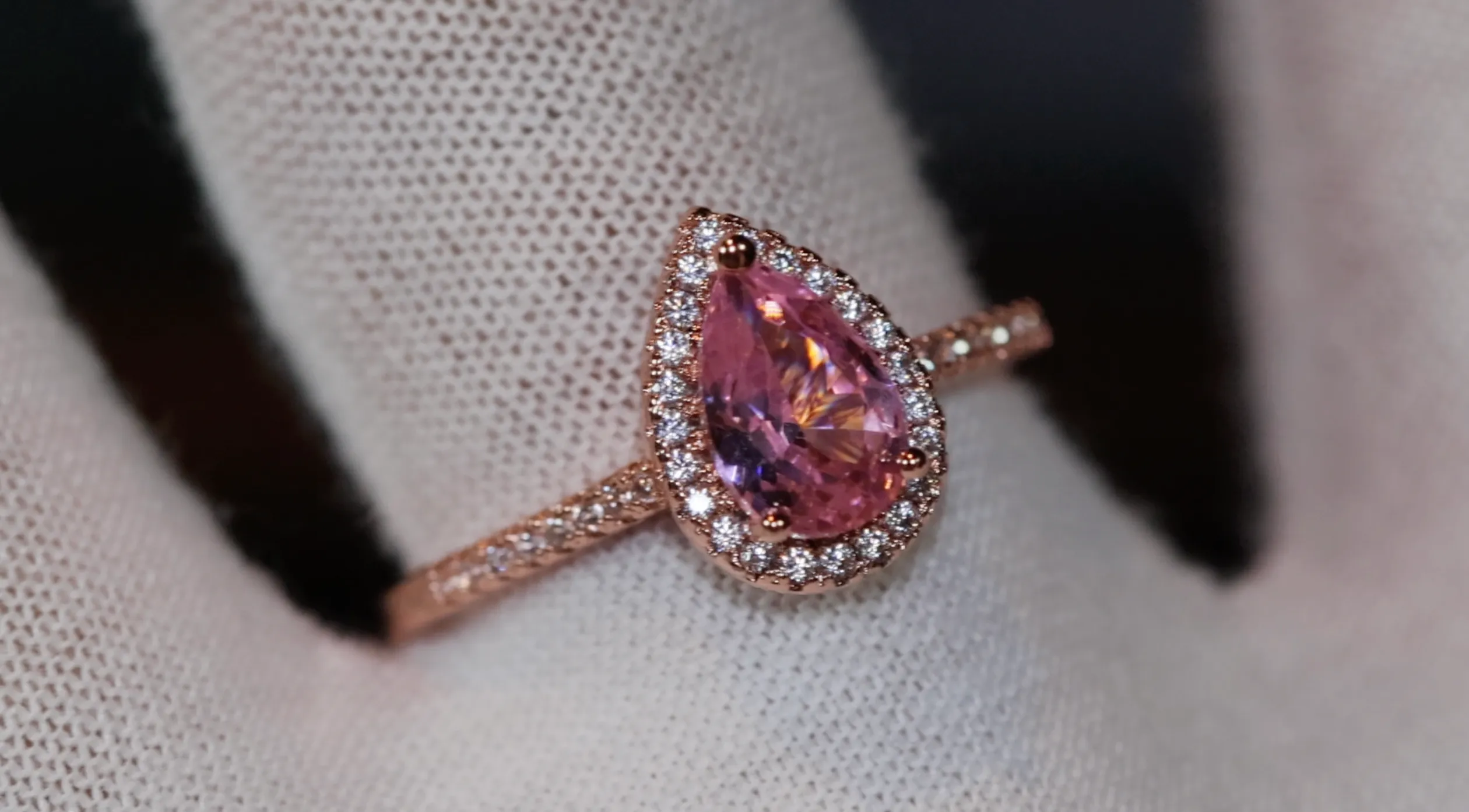 Rose Gold Pear Cut Diamond Ring | Rose Gold Pink Diamond Ring | Teardrop Ring | Pear Shape Ring
