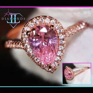 Rose Gold Pear Cut Diamond Ring | Rose Gold Pink Diamond Ring | Teardrop Ring | Pear Shape Ring