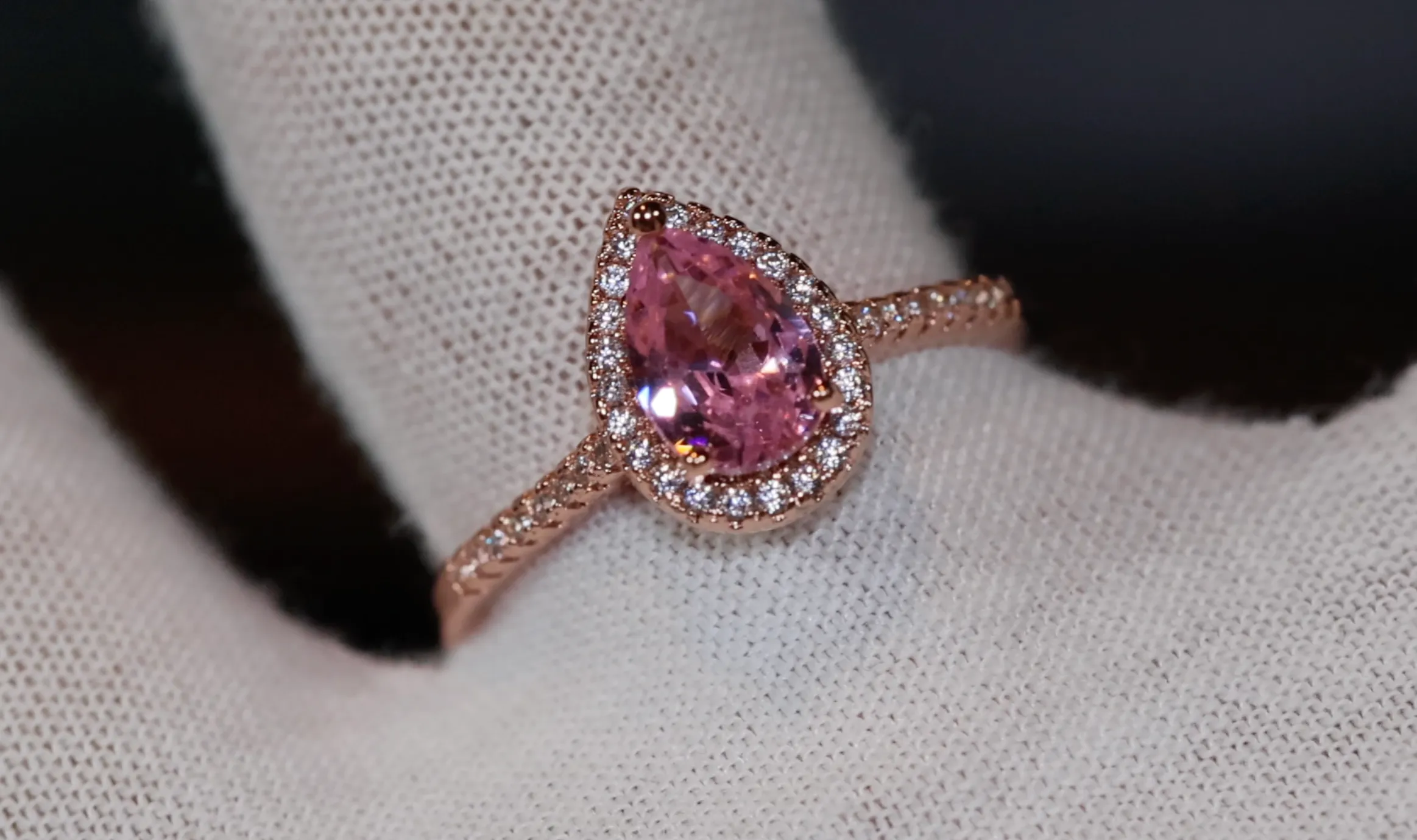 Rose Gold Pear Cut Diamond Ring | Rose Gold Pink Diamond Ring | Teardrop Ring | Pear Shape Ring