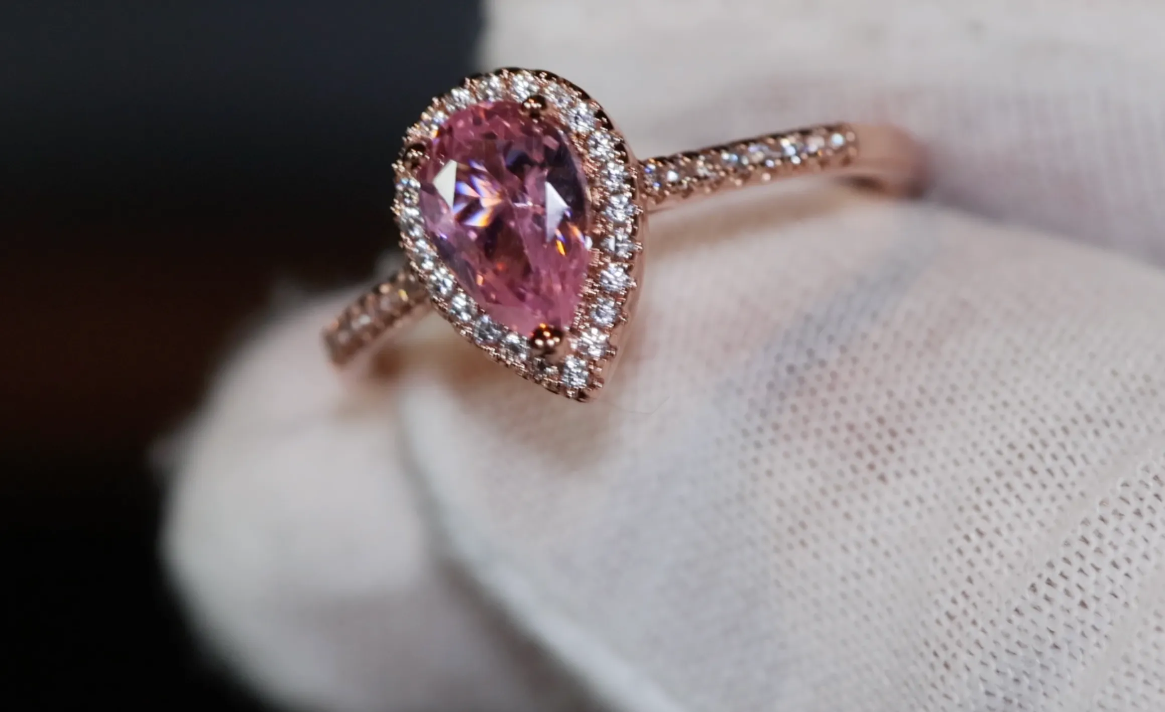 Rose Gold Pear Cut Diamond Ring | Rose Gold Pink Diamond Ring | Teardrop Ring | Pear Shape Ring