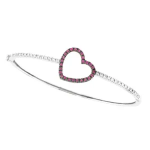 ROSE SAPPHIRE & DIAMOND HEART BANGLE 14K GOLD (1 CTW)