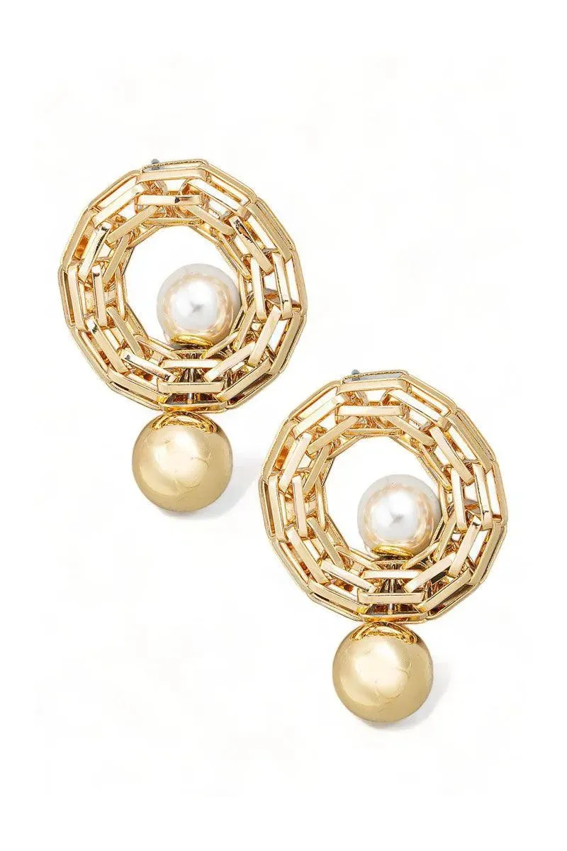 Round Chain With Pearl Post Drop Earring