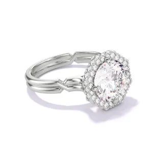 ROUND CUT DIAMOND ENGAGEMENT RING WITH AN OCTAGON HALO CHANCE SETTING IN PLATINUM