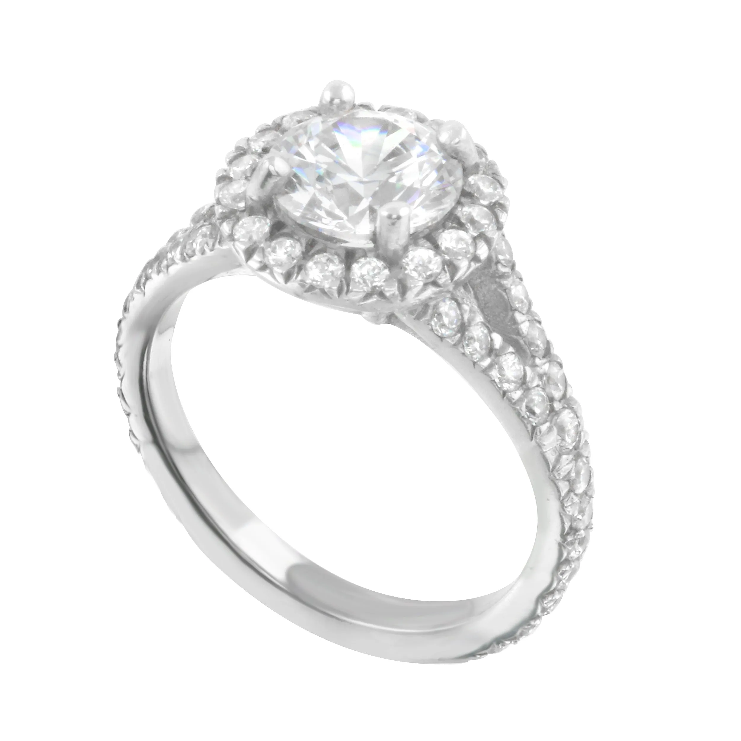 Round Diamond Halo Split Shank Engagement Ring Setting