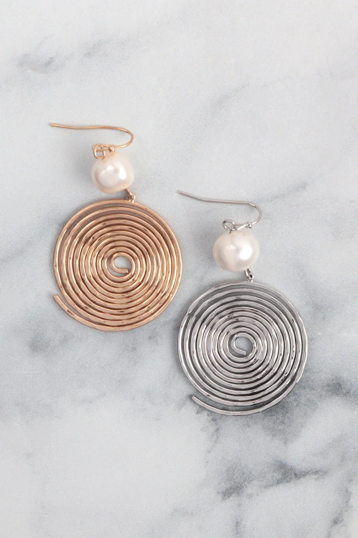 ROUND SWIRL WITH PEARL HOOK EARRINGS