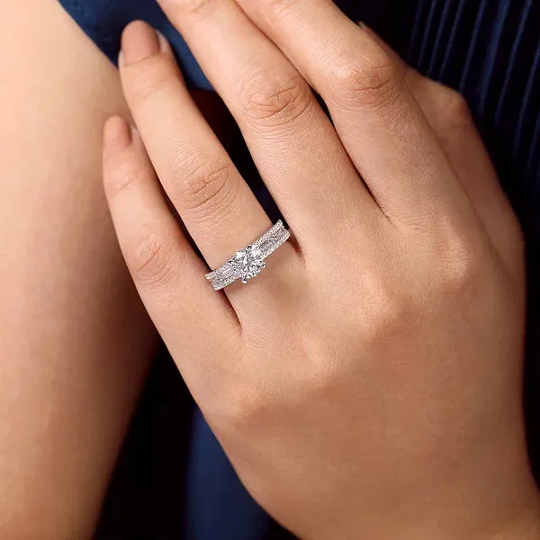 Round Wide Band Channel Set Diamond Engagement Ring Mounting