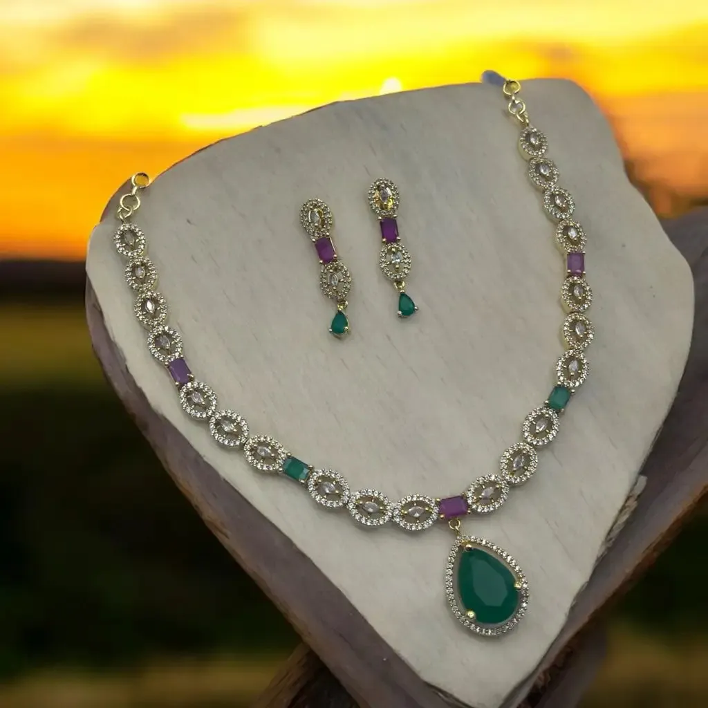 Royal Emerald Drop Necklace and Earrings Set