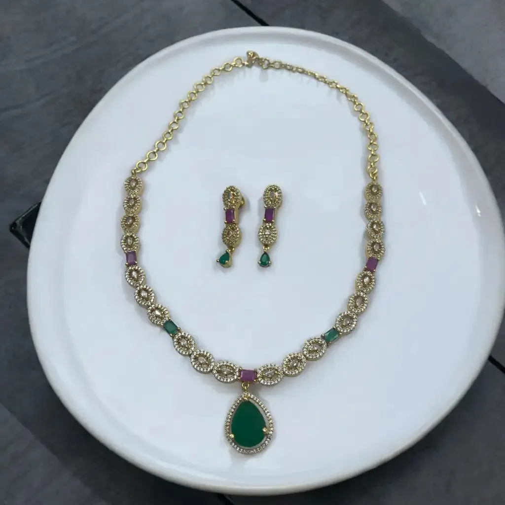 Royal Emerald Drop Necklace and Earrings Set