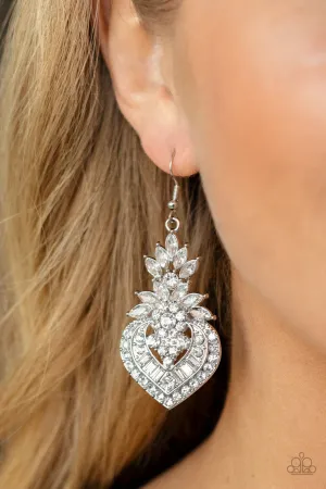 Royal Hustle - White - Rhinestone Paparazzi Fishhook Earrings - August 2021 Life of the Party Exclusive