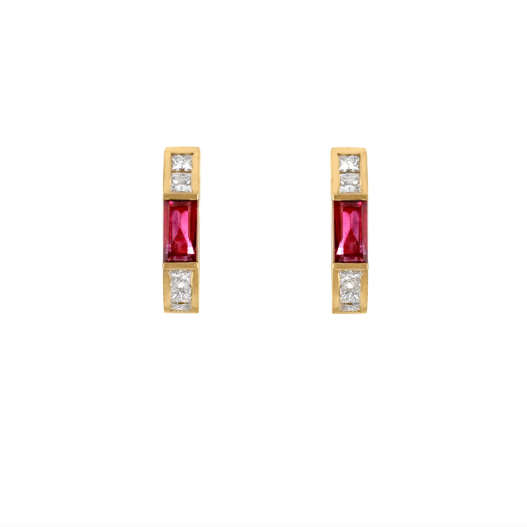 Ruby Baguette Huggies with Diamonds