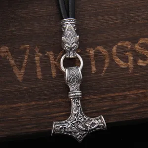 S925 Sterling Silver Wolf Heads | S925 Sterling Silver Necklace | Leather Wolf Heads - Necklaces