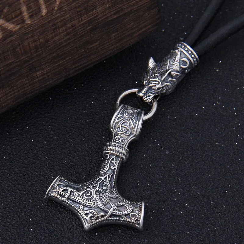S925 Sterling Silver Wolf Heads | S925 Sterling Silver Necklace | Leather Wolf Heads - Necklaces
