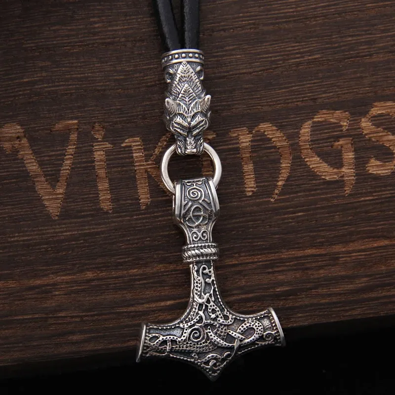 S925 Sterling Silver Wolf Heads | S925 Sterling Silver Necklace | Leather Wolf Heads - Necklaces