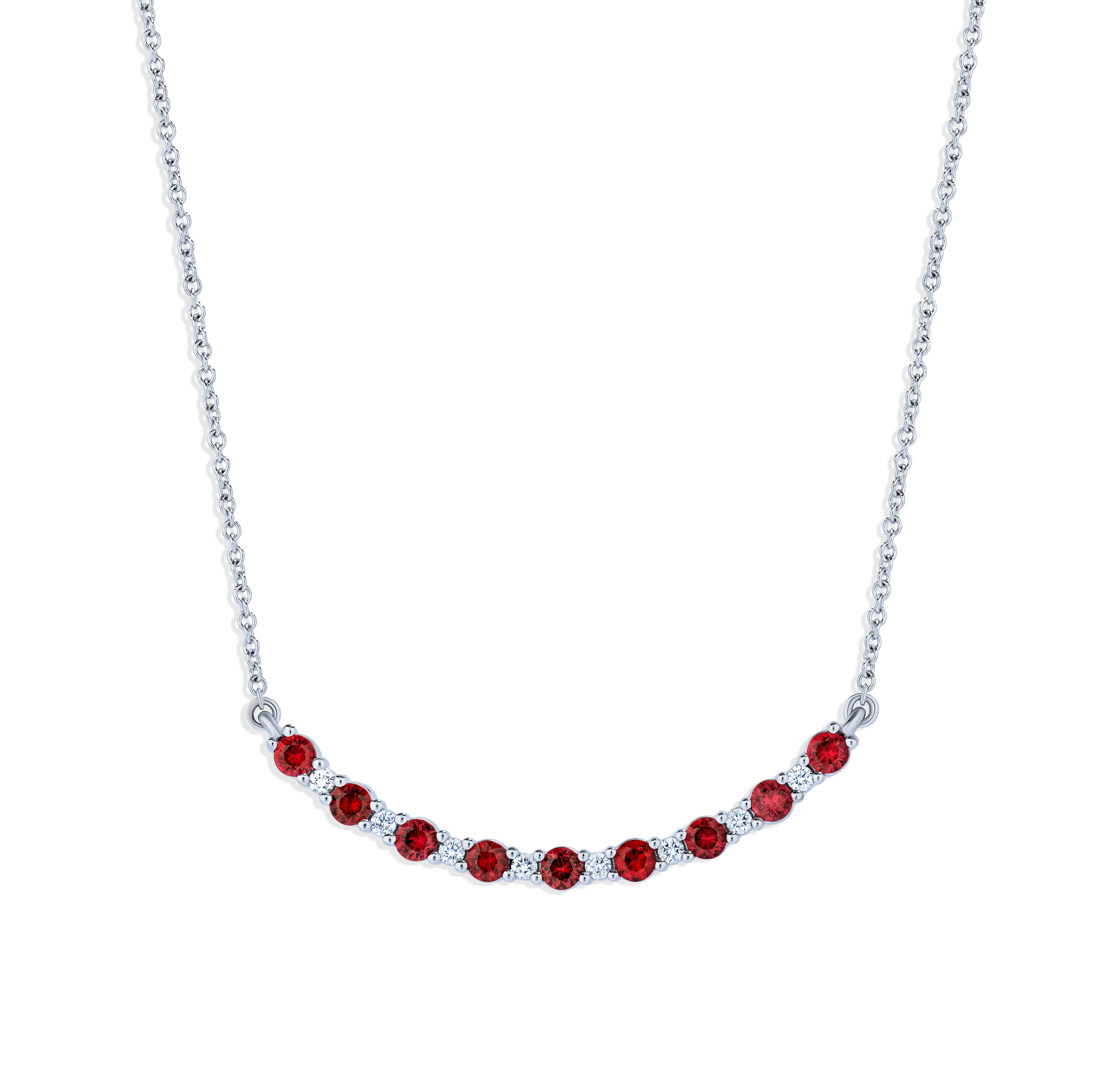 Sabel Collection White Gold Ruby and Diamond Smiley Bar Necklace