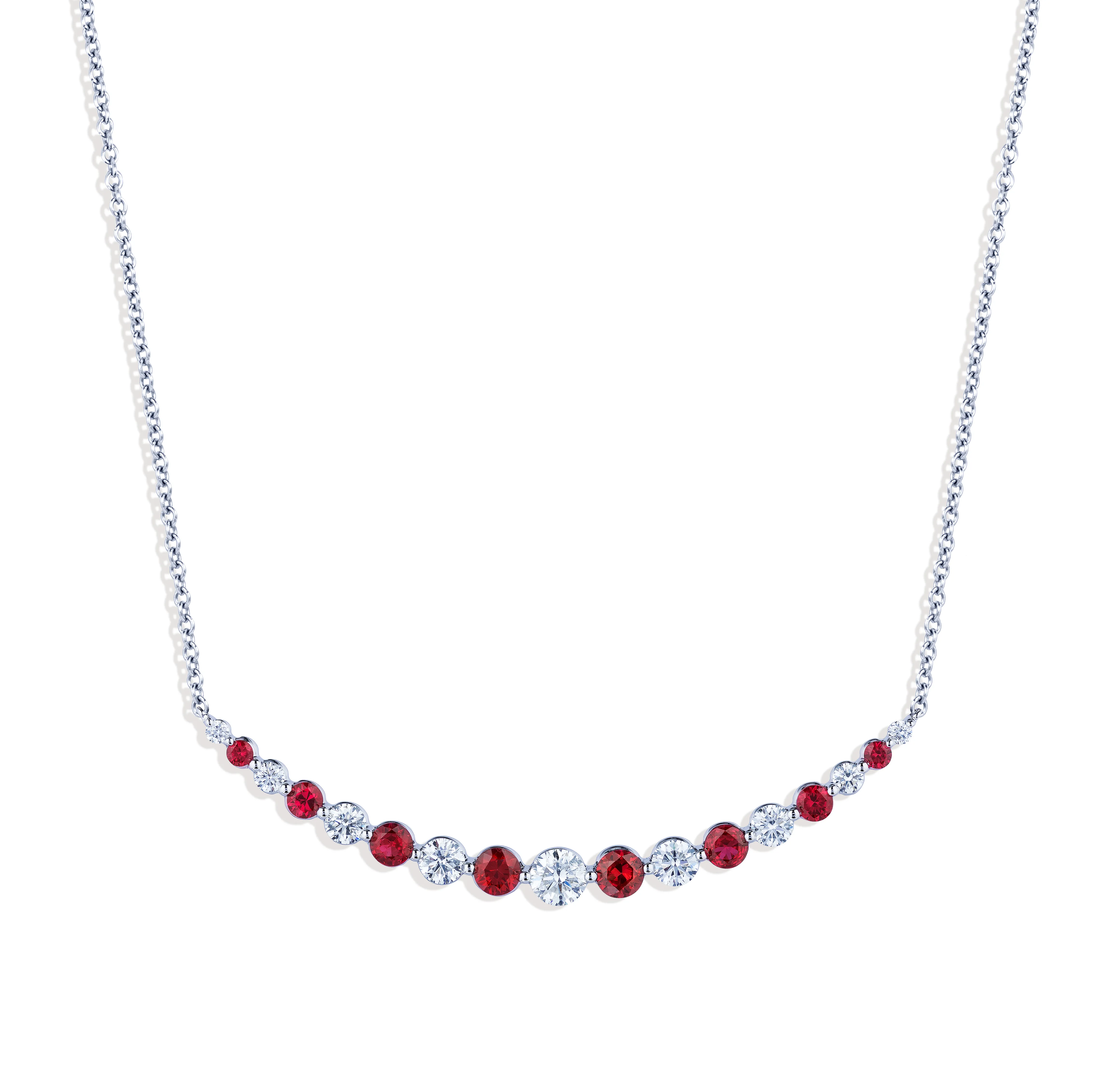 Sabel Collection White Gold Ruby and Diamond Smiley Bar Necklace