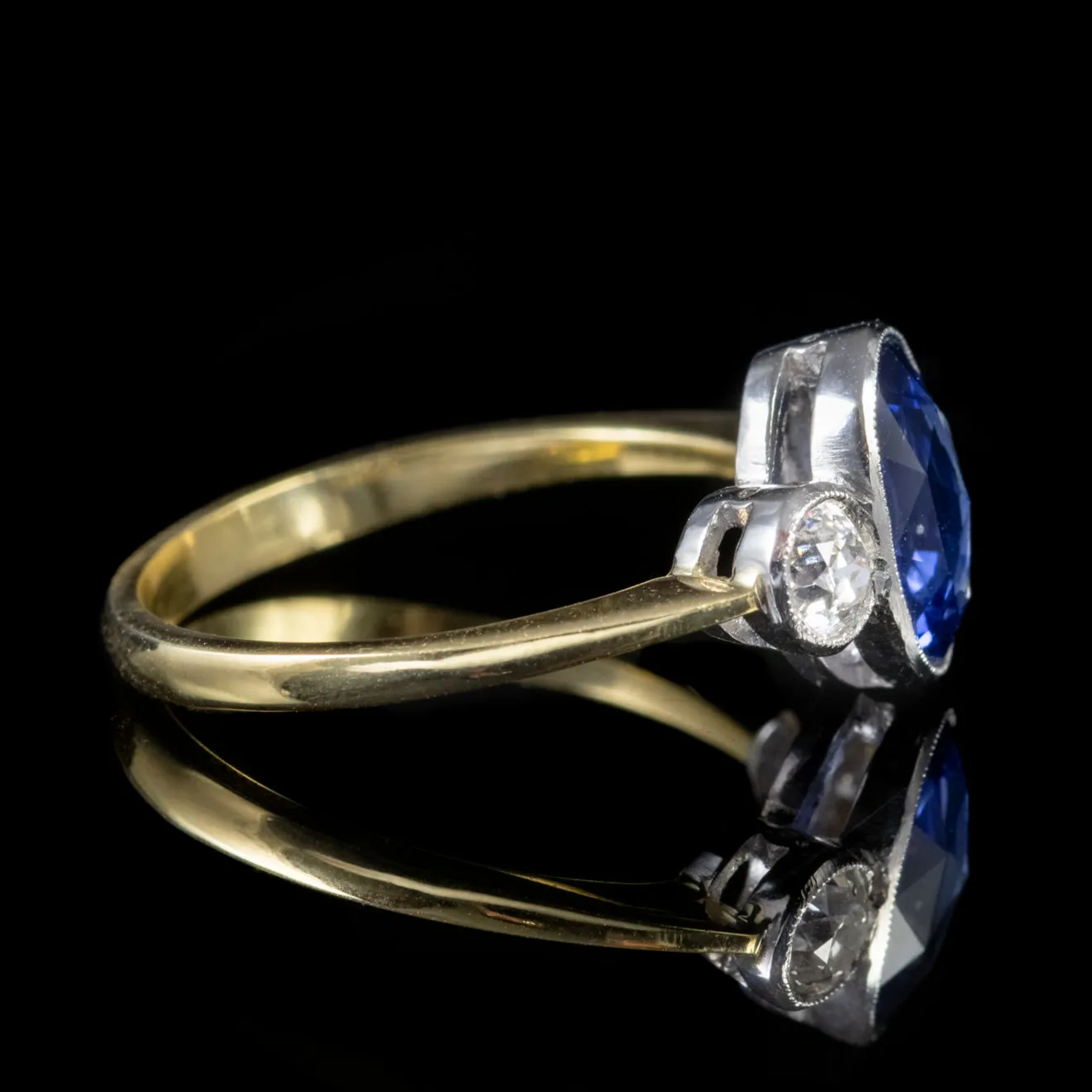 Sapphire Diamond Trilogy Ring 18Ct Gold 2.25Ct Rose Cut Sapphire