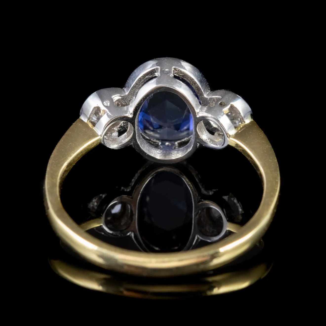 Sapphire Diamond Trilogy Ring 18Ct Gold 2.25Ct Rose Cut Sapphire
