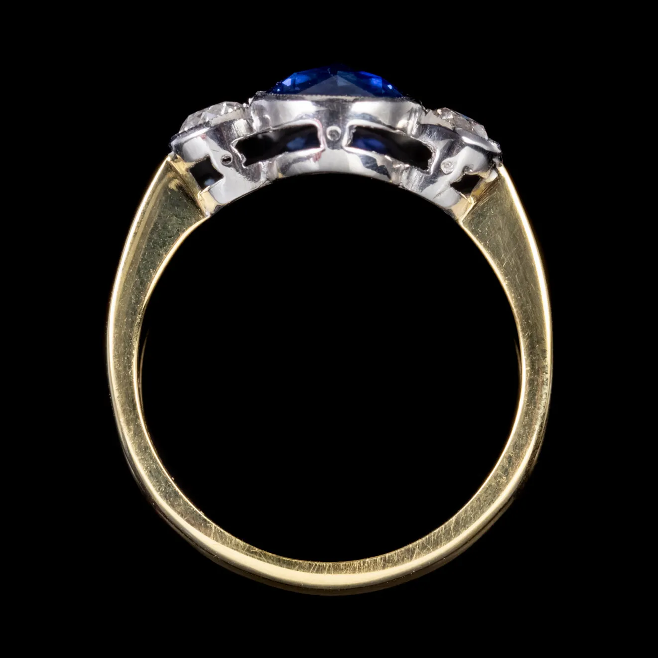 Sapphire Diamond Trilogy Ring 18Ct Gold 2.25Ct Rose Cut Sapphire