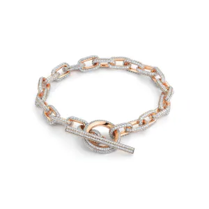 SAXON 18K ALL DIAMOND CHAIN LINK TOGGLE BRACELET