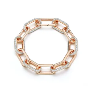 SAXON 18K GOLD AND DIAMOND ALTERNATING JUMBO LINK BRACELET