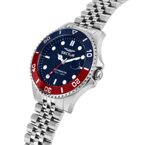 sector 230 43mm auto 3h blue dial stainless steel bracelet & blue silicone