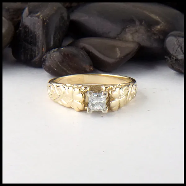 Shamrock Ring with Princess Cut Reclaimed Diamond