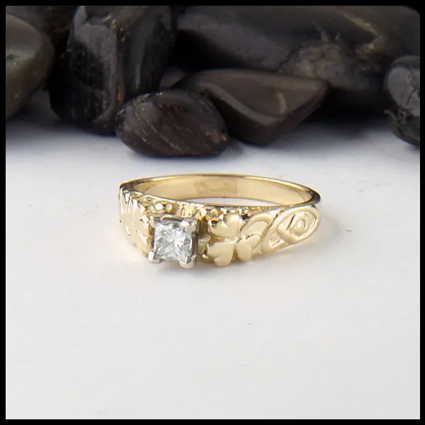 Shamrock Ring with Princess Cut Reclaimed Diamond