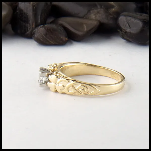 Shamrock Ring with Princess Cut Reclaimed Diamond