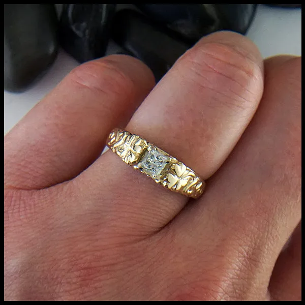 Shamrock Ring with Princess Cut Reclaimed Diamond