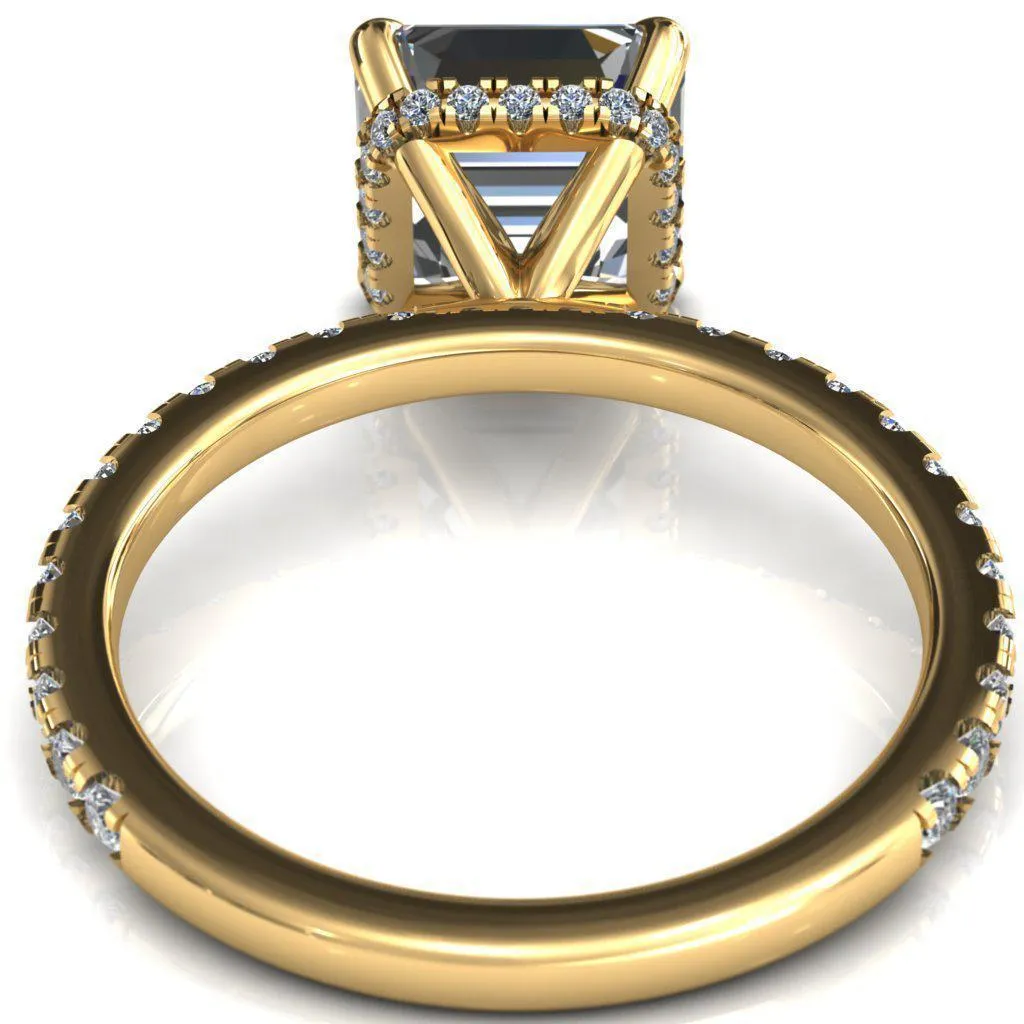Sicili Asscher Moissanite 4 Prong 3/4 Micro Pave Diamond Engagement Ring